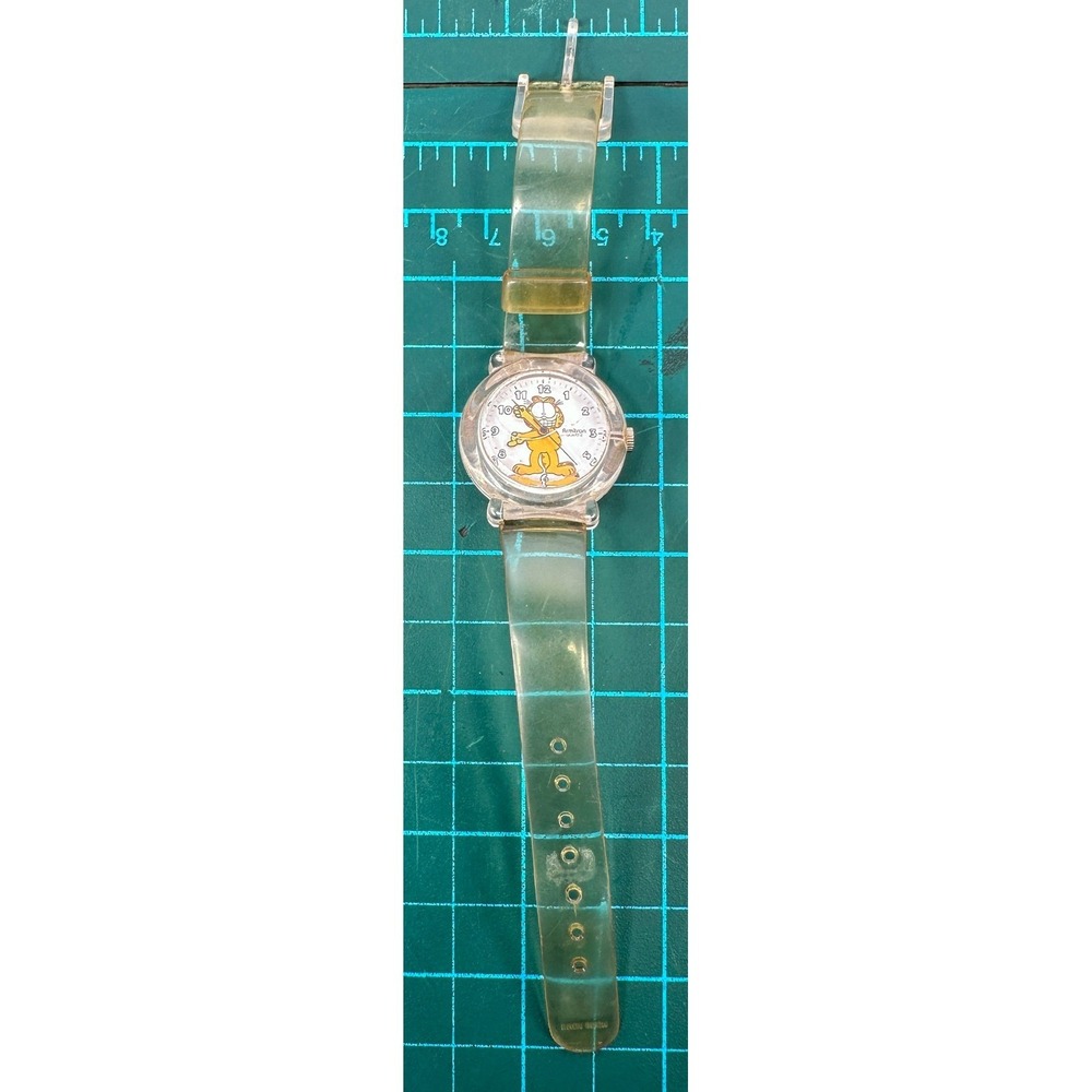Vintage 90s Armitron Garfield Watch Clear Jelly Plastic Case PAWS Quartz WORKS